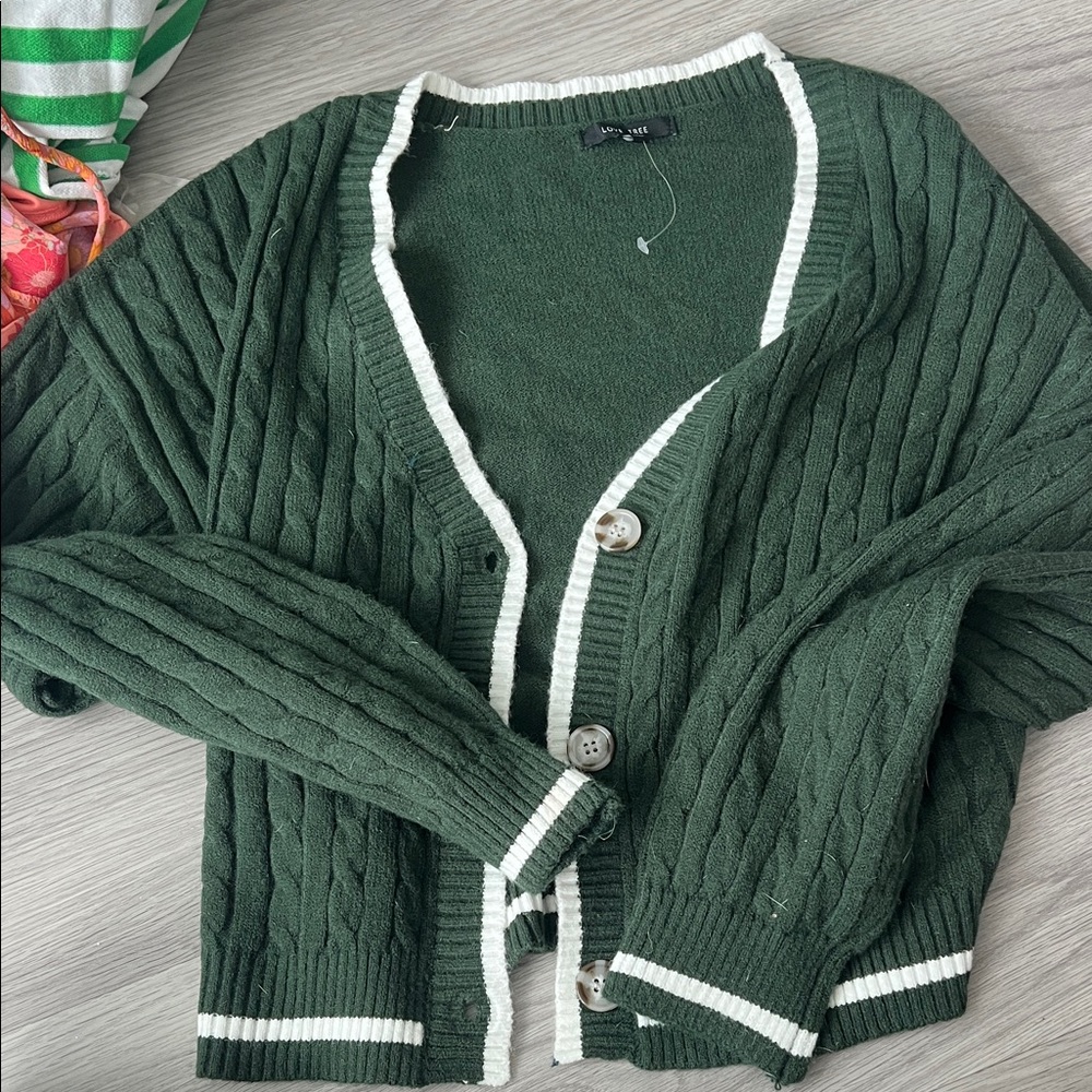 Green Cable Knit Cardigan Sweater